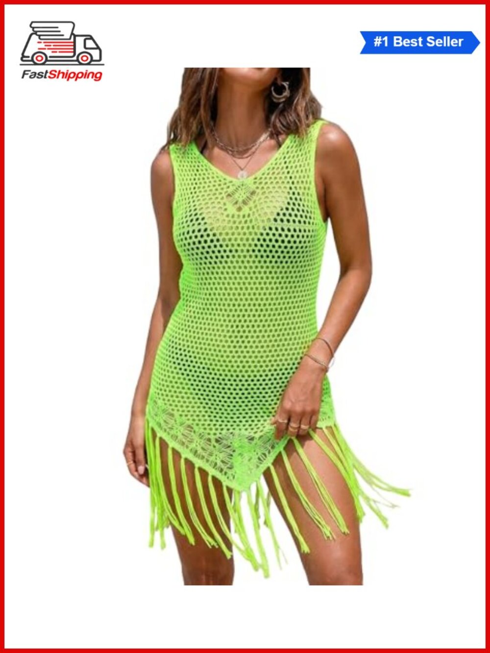 ✨Ekouaer Crochet Swim Cover Up Sleeveless Tassel Beach Bikini Coverup
